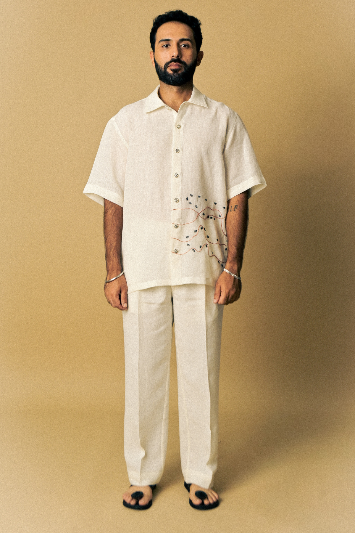 Holiday Shirt - Ant Aari Embroidery in ‘Handloom White Linen’