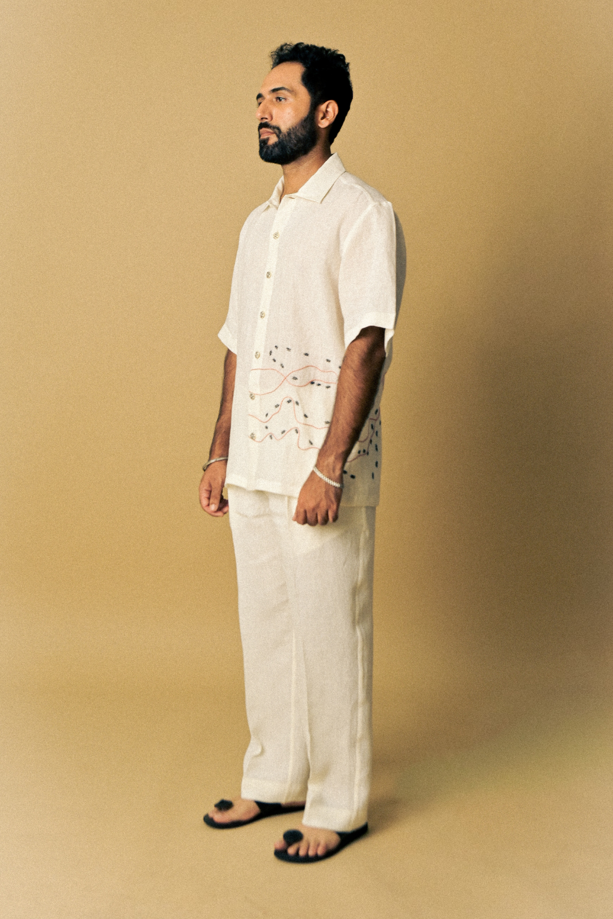 Holiday Shirt - Ant Aari Embroidery in ‘Handloom White Linen’