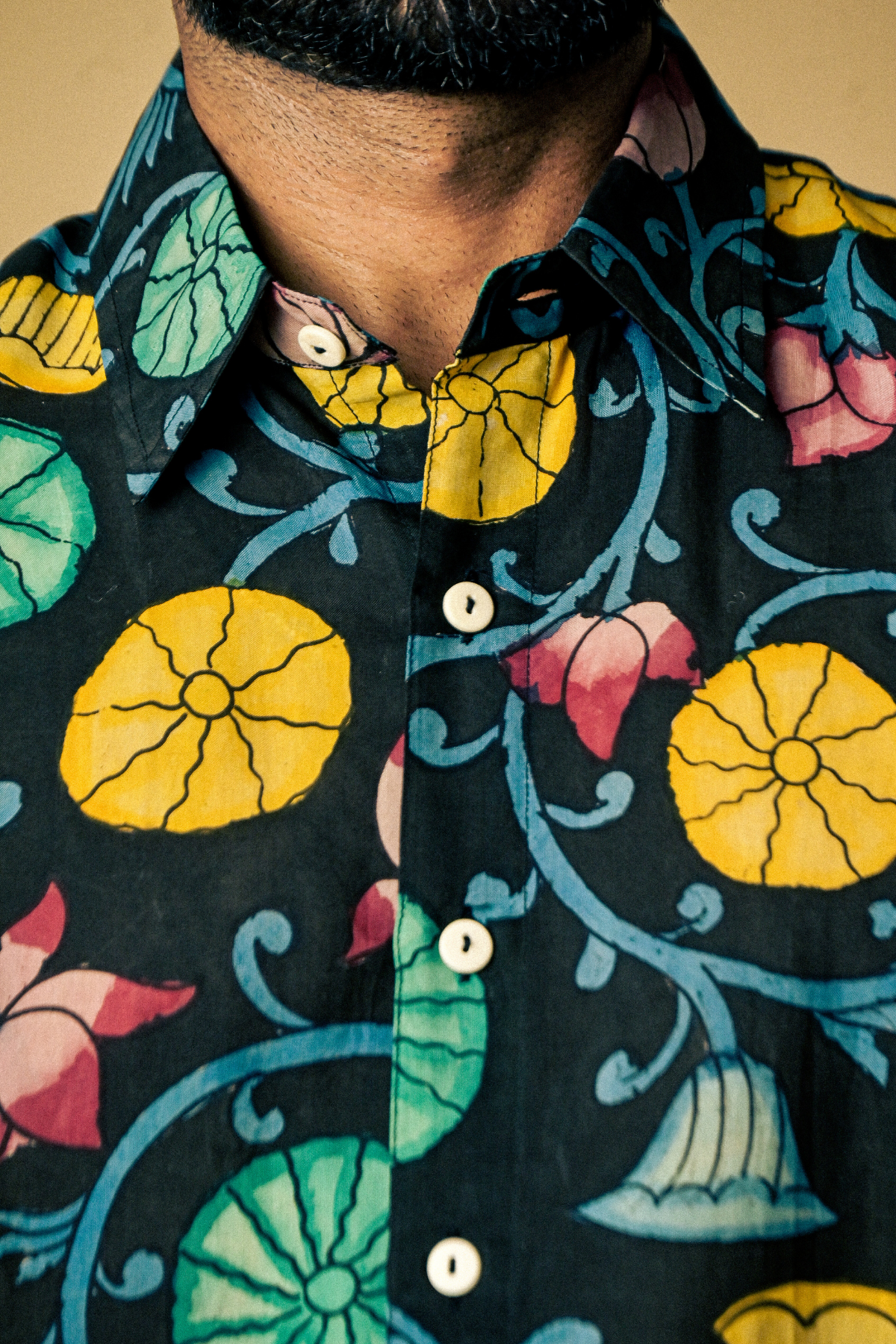 Holiday Shirt – Varanasi Midnight Hand-Painted 'Kalamkari'