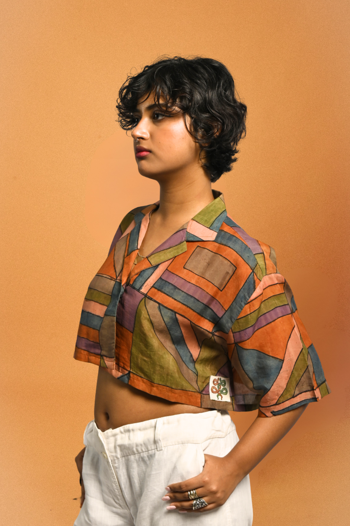 Nibbled Kalam Shirt – Tetris Hand-Painted 'Kalamkari'