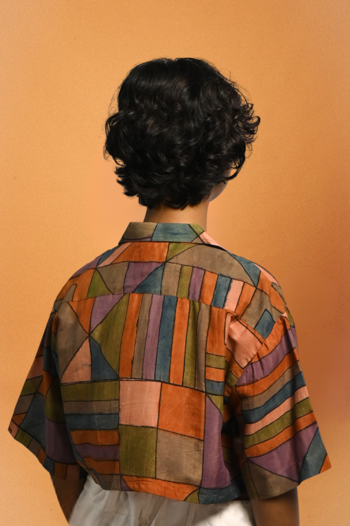 Nibbled Kalam Shirt – Tetris Hand-Painted 'Kalamkari'