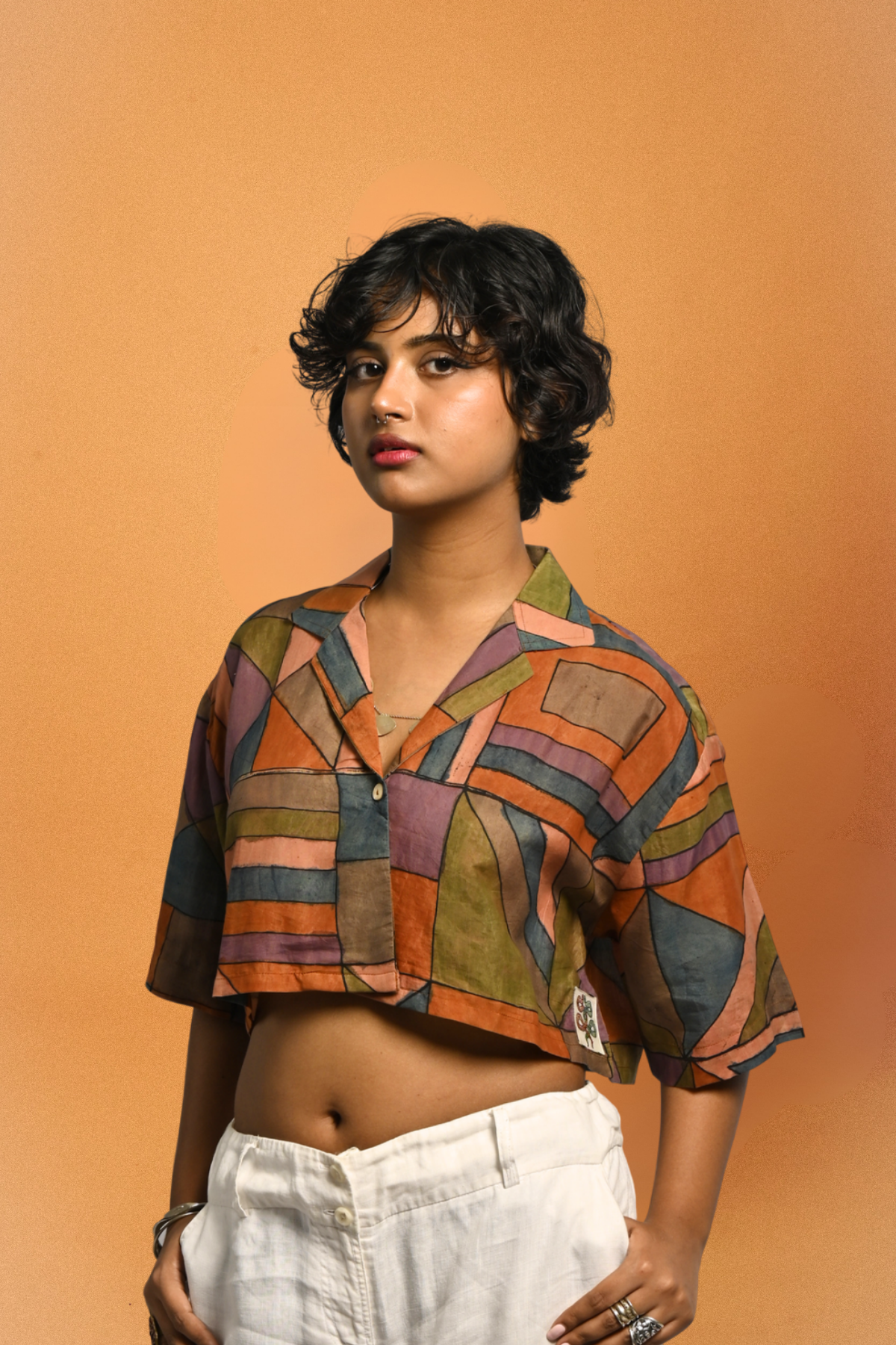 Nibbled Kalam Shirt – Tetris Hand-Painted 'Kalamkari'