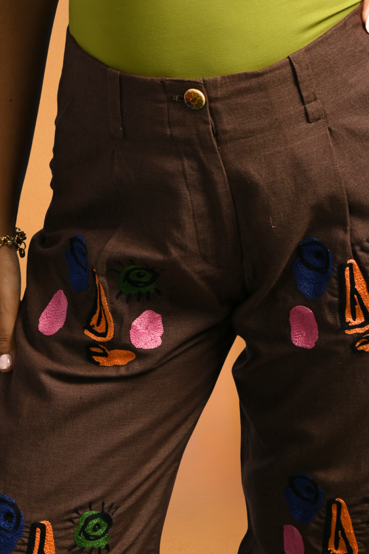 Picnic Pants – Aari Embroidery in 'Linen'