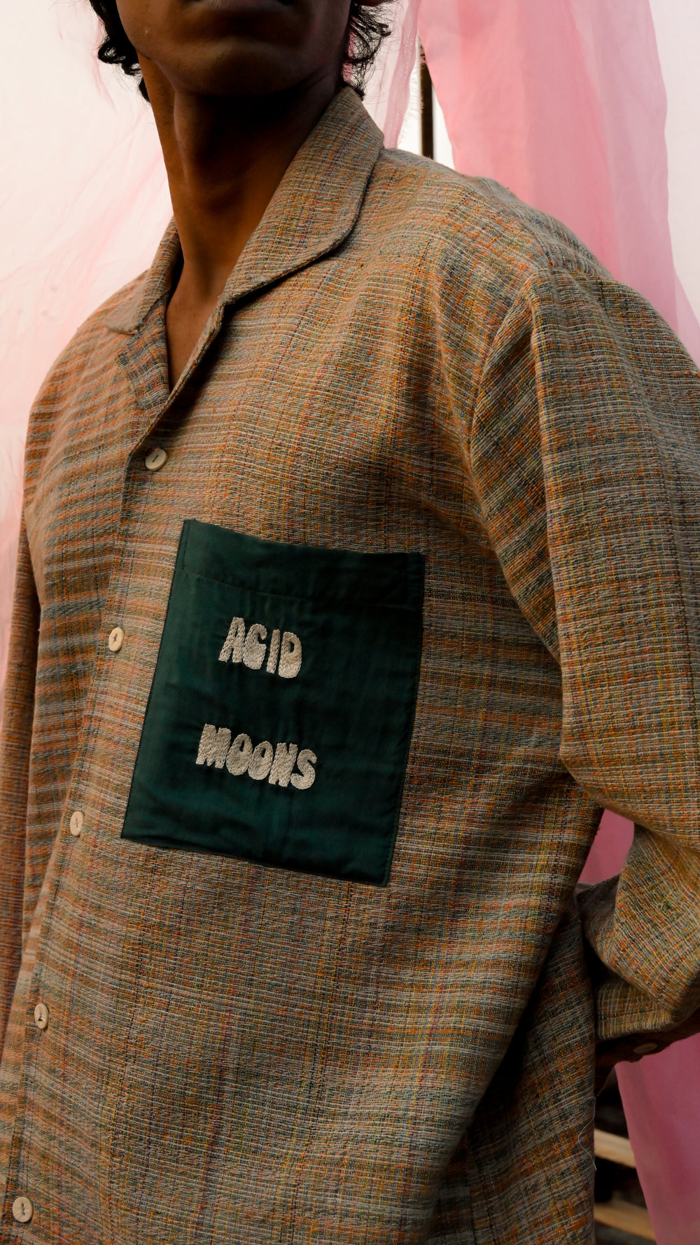 Charkha Khadi Handwoven Shirt – Handspun, Aari-embroidered, one-of-a-kind.