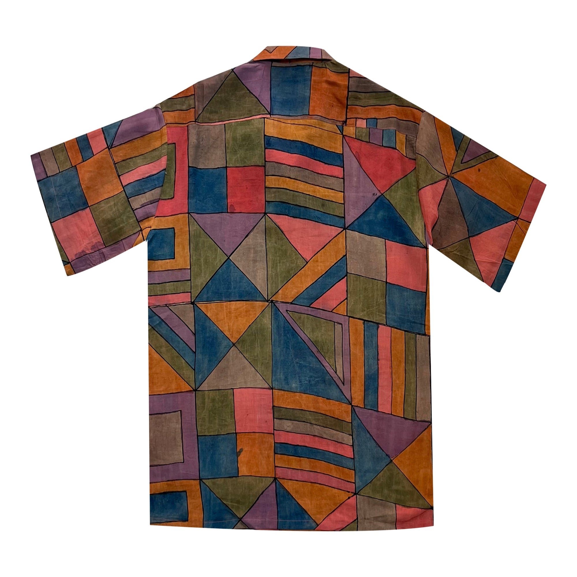 Tetris Hand-Painted Kalamkari Shirt – Breezy cotton silk, Cuban collar, and artisanal charm.