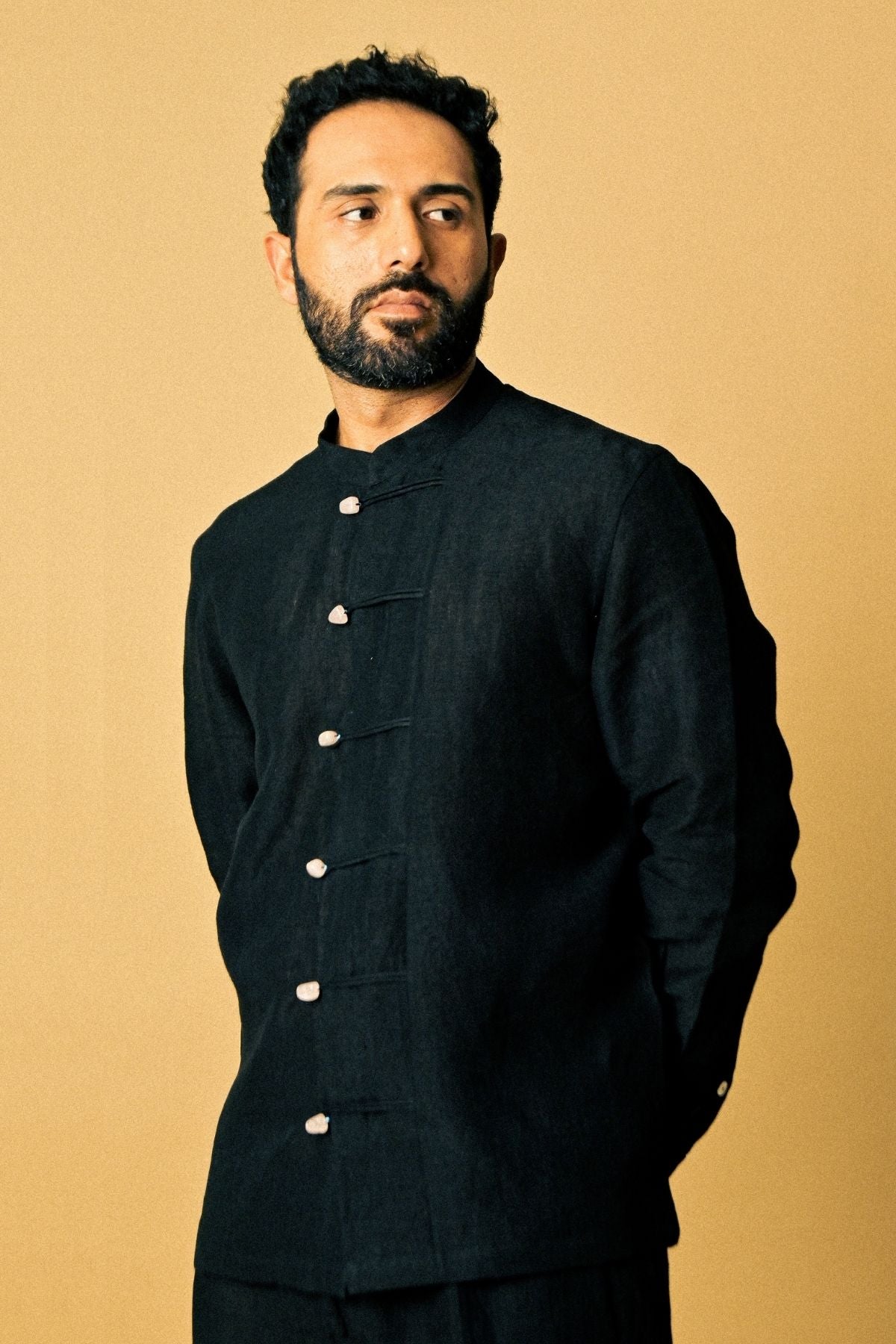 Cigar Shirt In 'Handloom Black Linen'