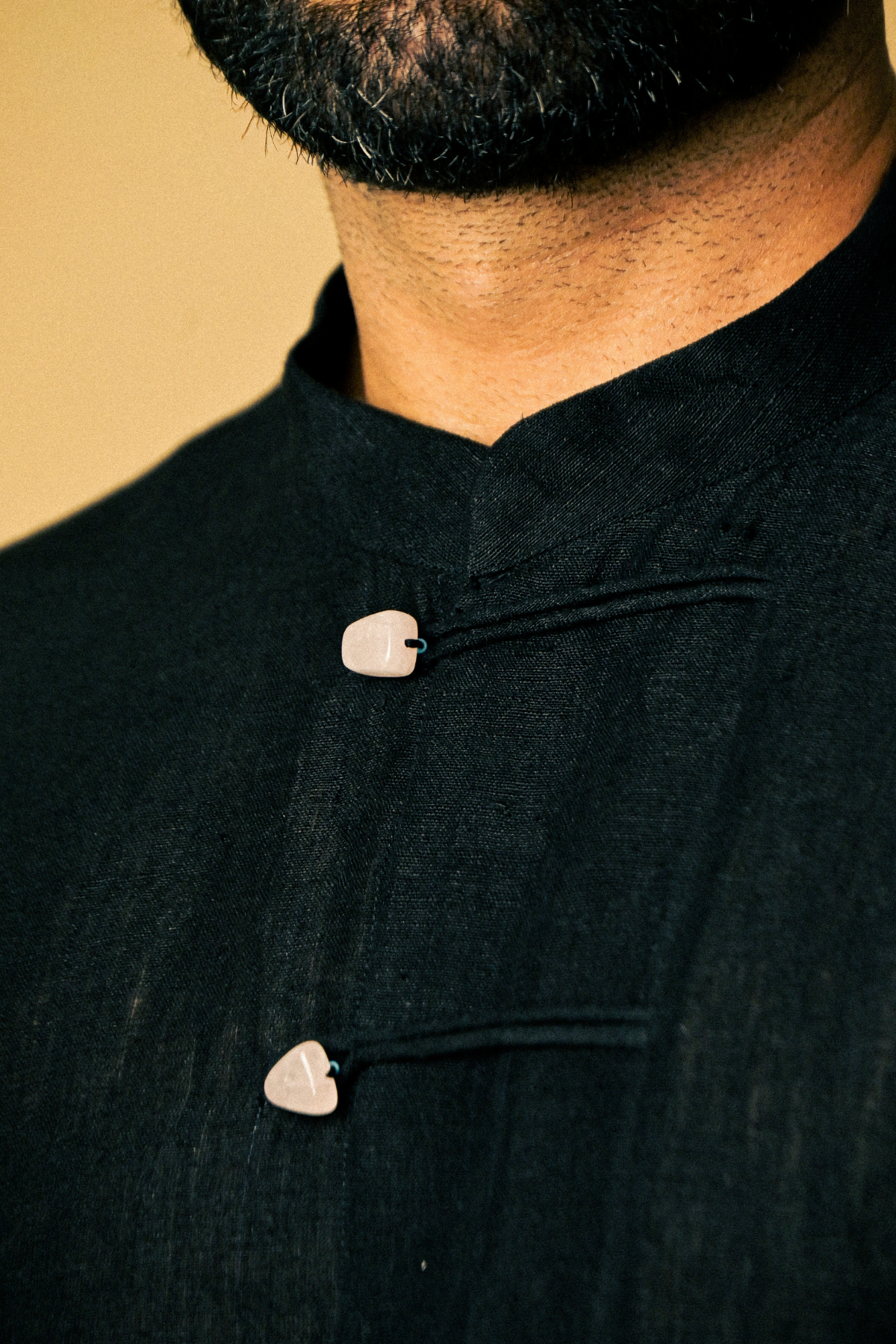 Cigar Shirt In 'Handloom Black Linen'