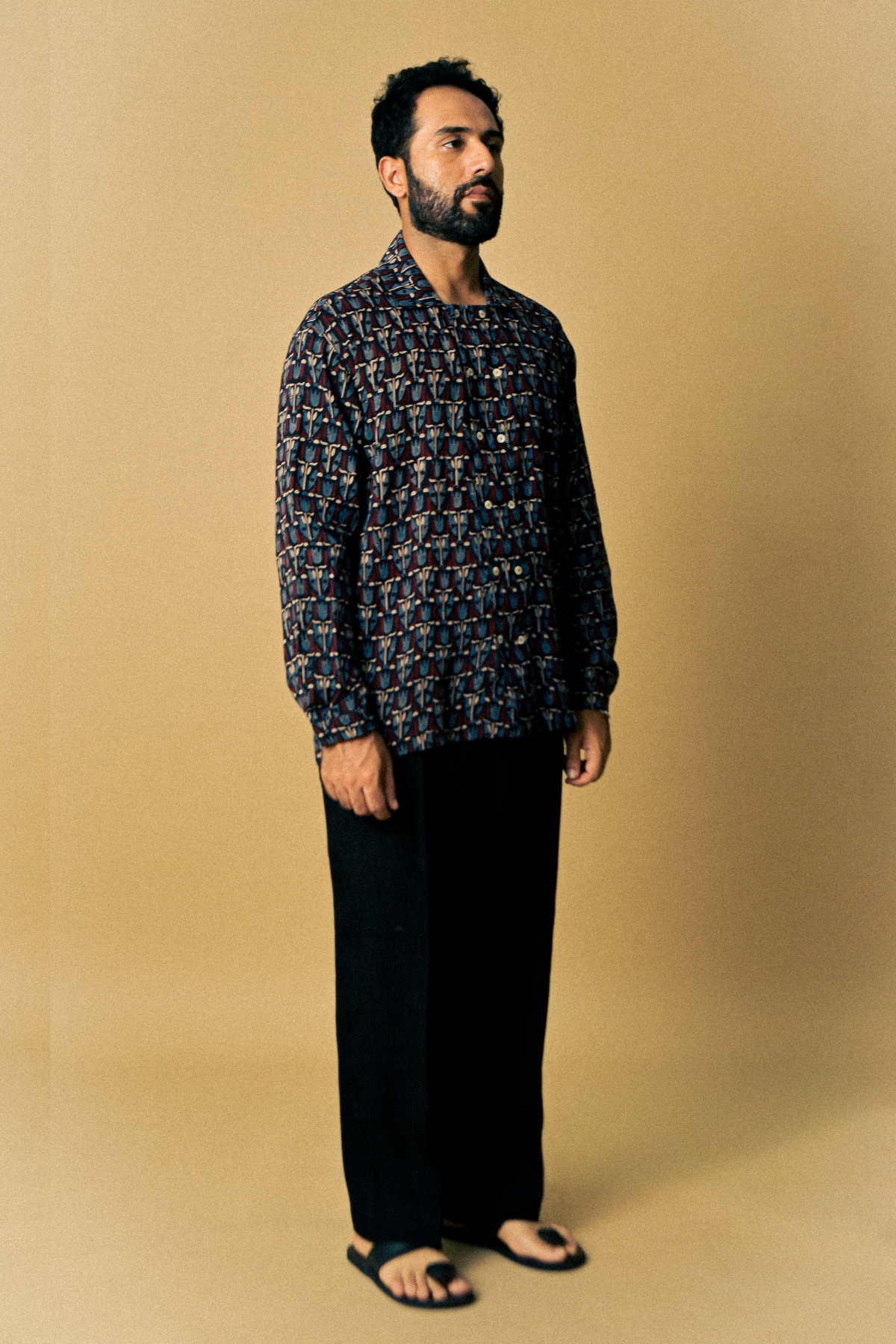Eclipse Shirt in ‘ Handloom Cotton Mul Ajrakh’- Black
