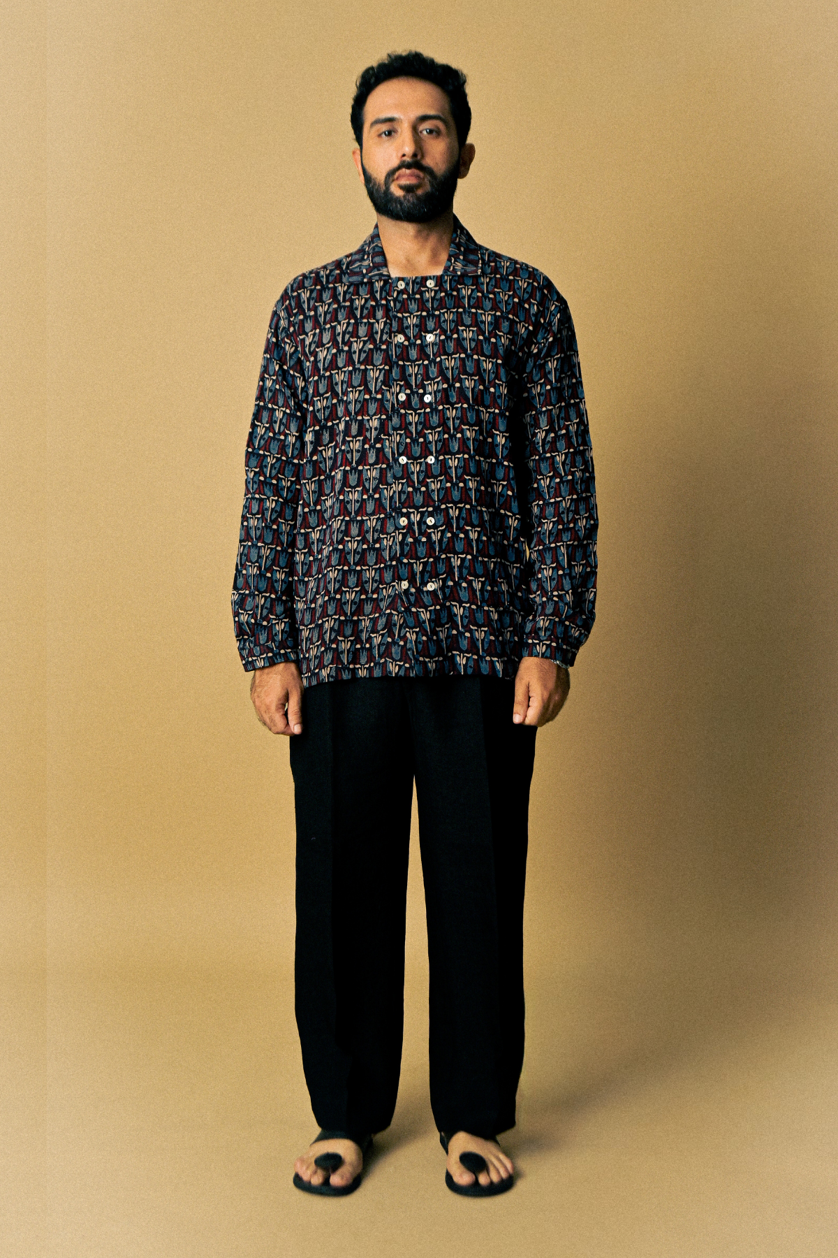 Eclipse Shirt in ‘ Handloom Cotton Mul Ajrakh’- Black