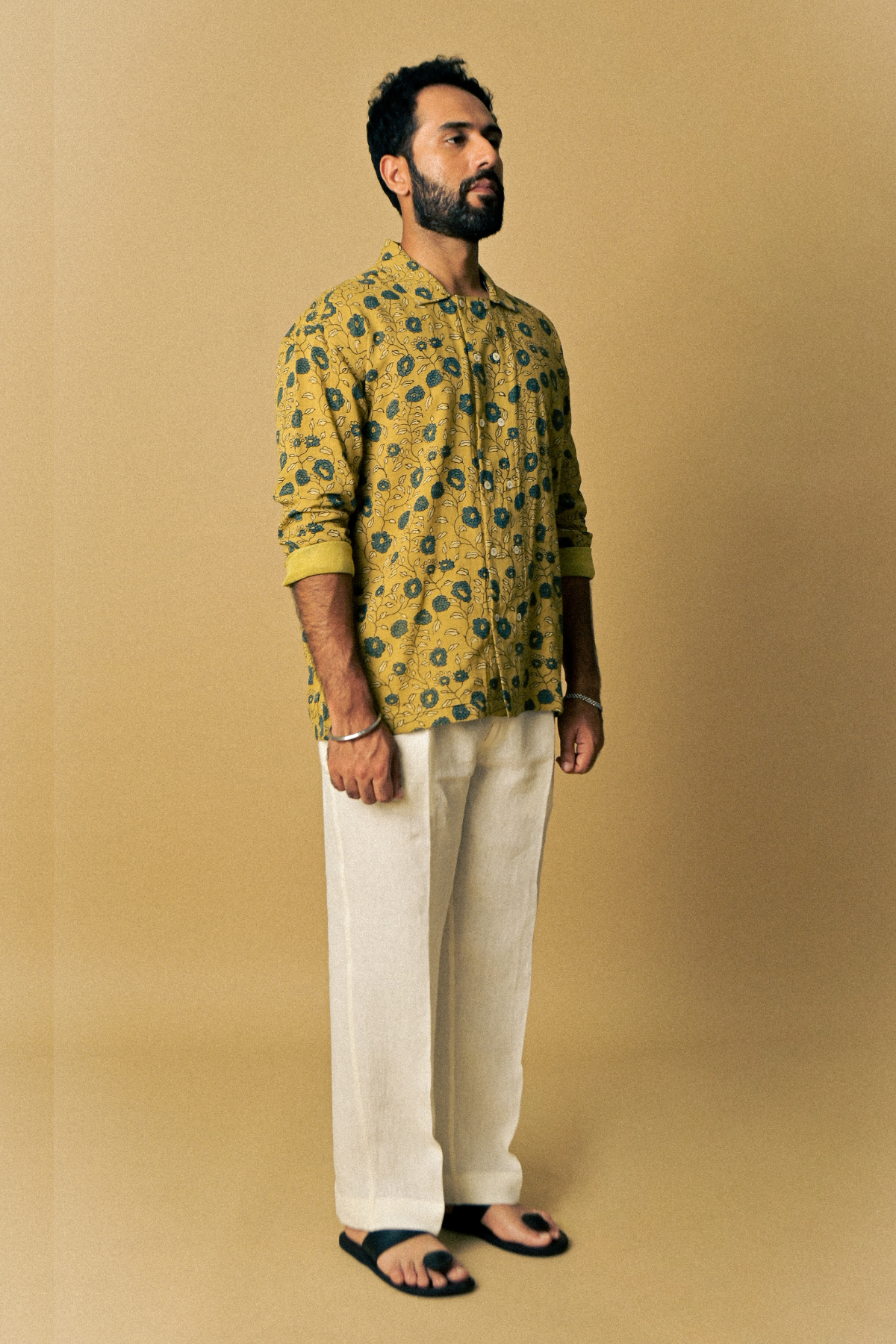 Eclipse Shirt in ‘ Handloom Cotton Mul Ajrakh’- Mustard