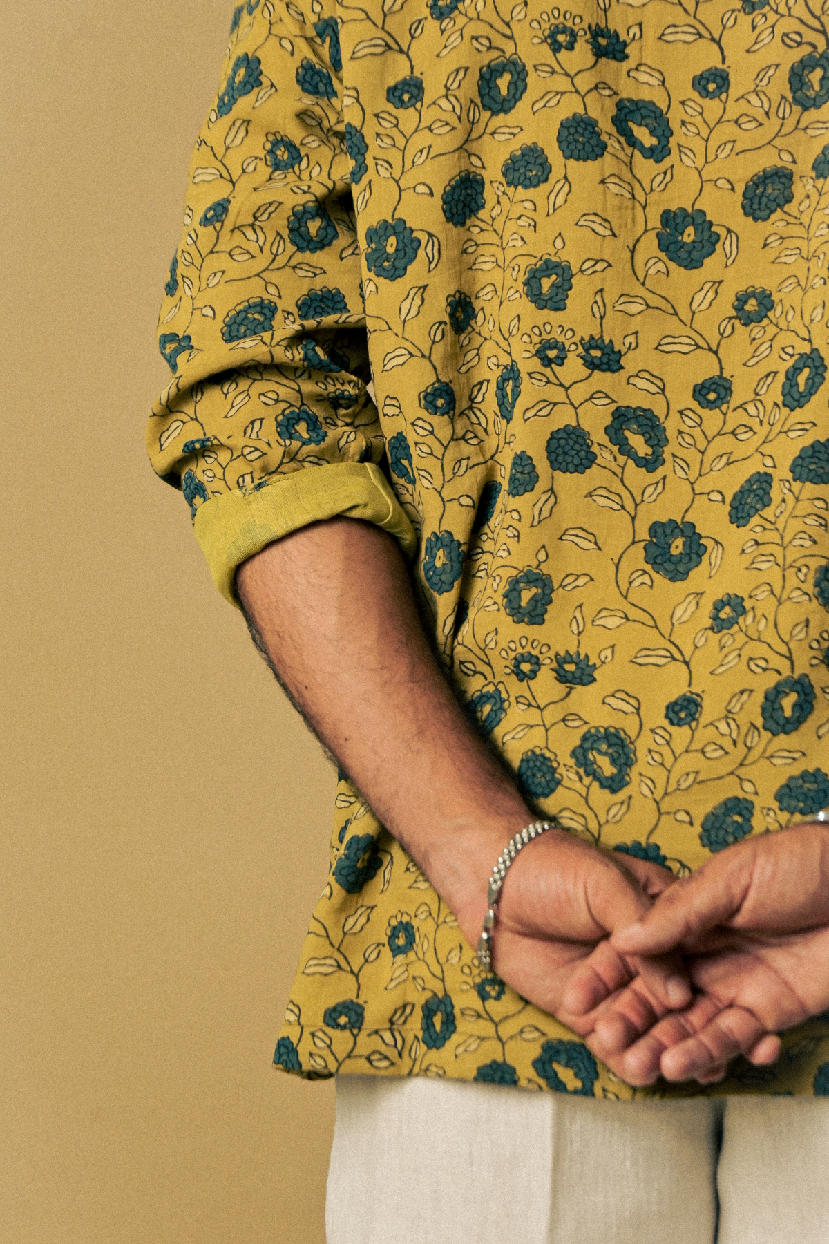 Eclipse Shirt in ‘ Handloom Cotton Mul Ajrakh’- Mustard