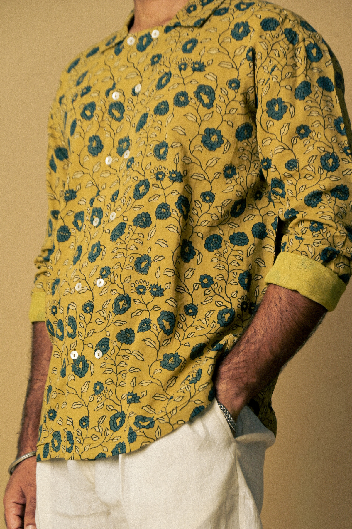 Eclipse Shirt in ‘ Handloom Cotton Mul Ajrakh’- Mustard