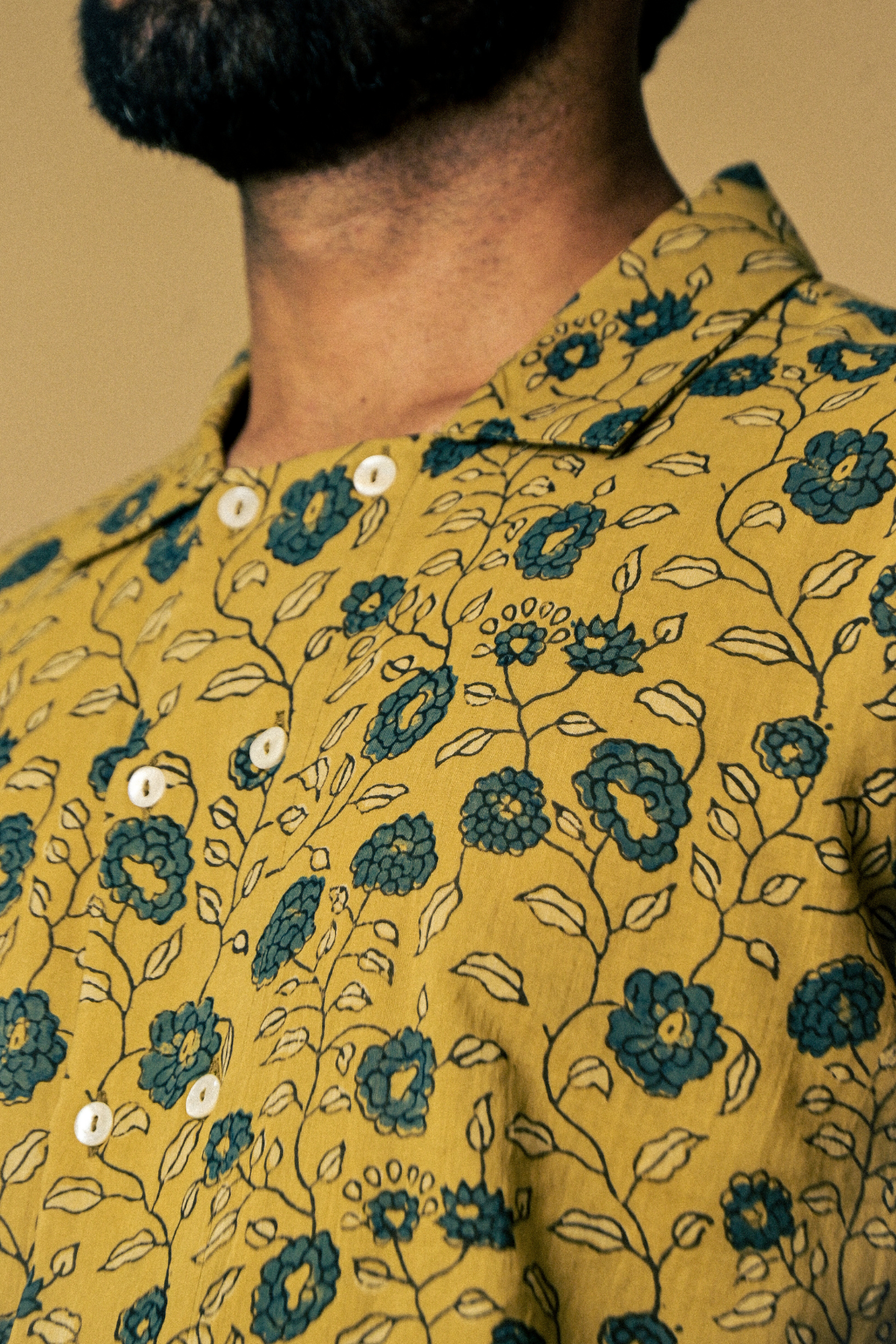 Eclipse Shirt in ‘ Handloom Cotton Mul Ajrakh’- Mustard