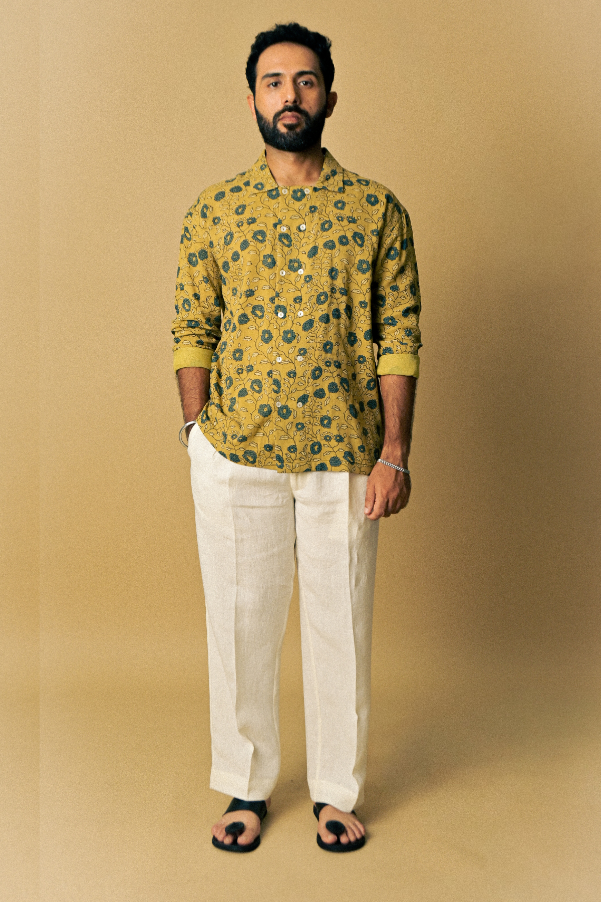 Eclipse Shirt in ‘ Handloom Cotton Mul Ajrakh’- Mustard