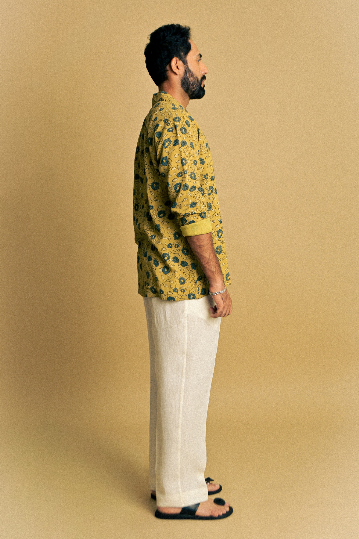Eclipse Shirt in ‘ Handloom Cotton Mul Ajrakh’- Mustard