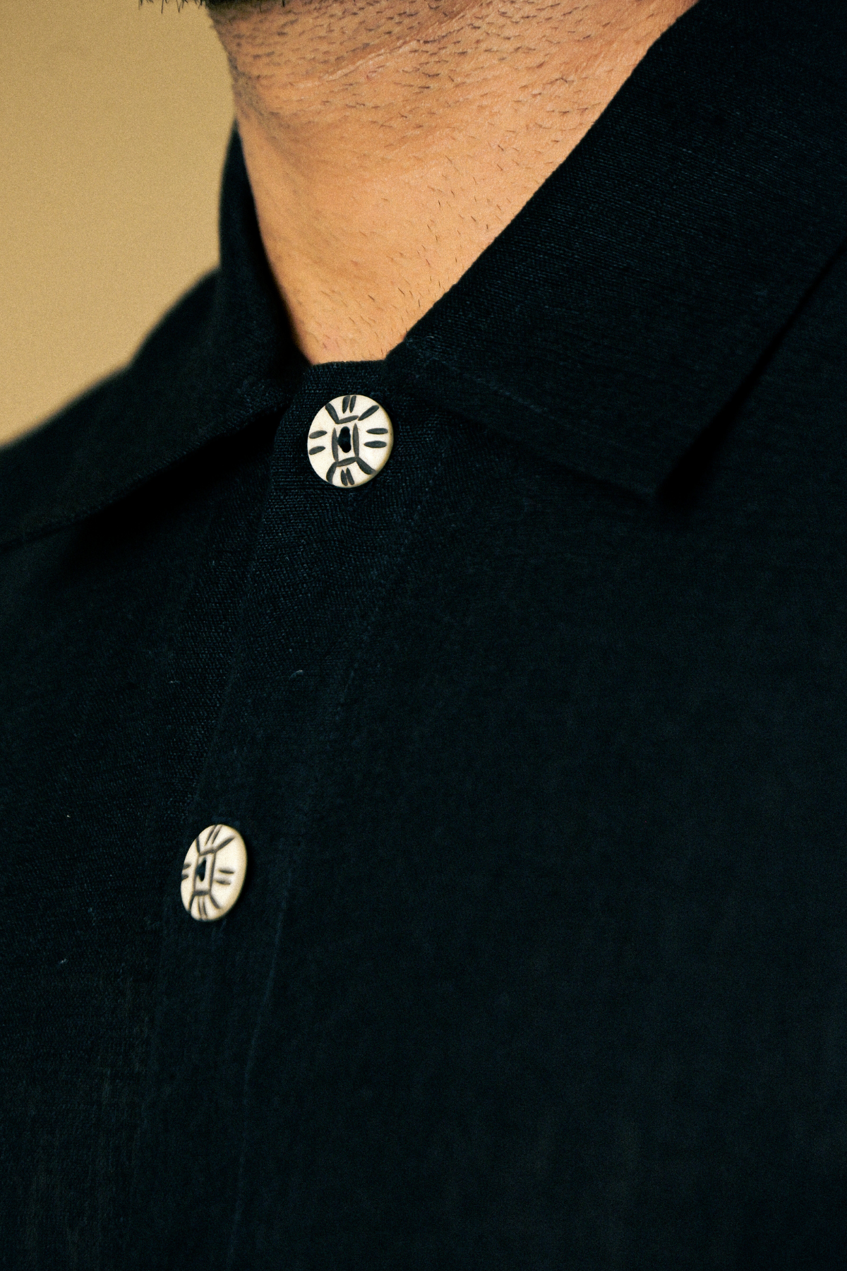 Holiday Shirt - Ant Aari Embroidery in ‘Handloom Black Linen’