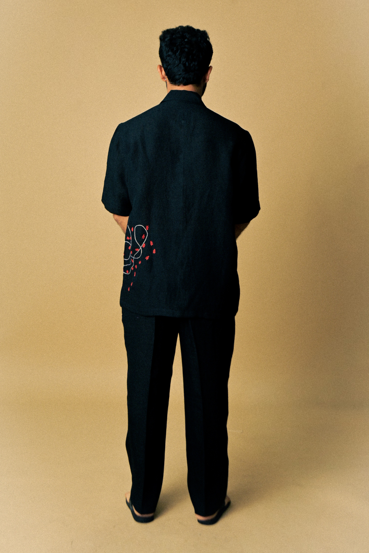Holiday Shirt - Ant Aari Embroidery in ‘Handloom Black Linen’