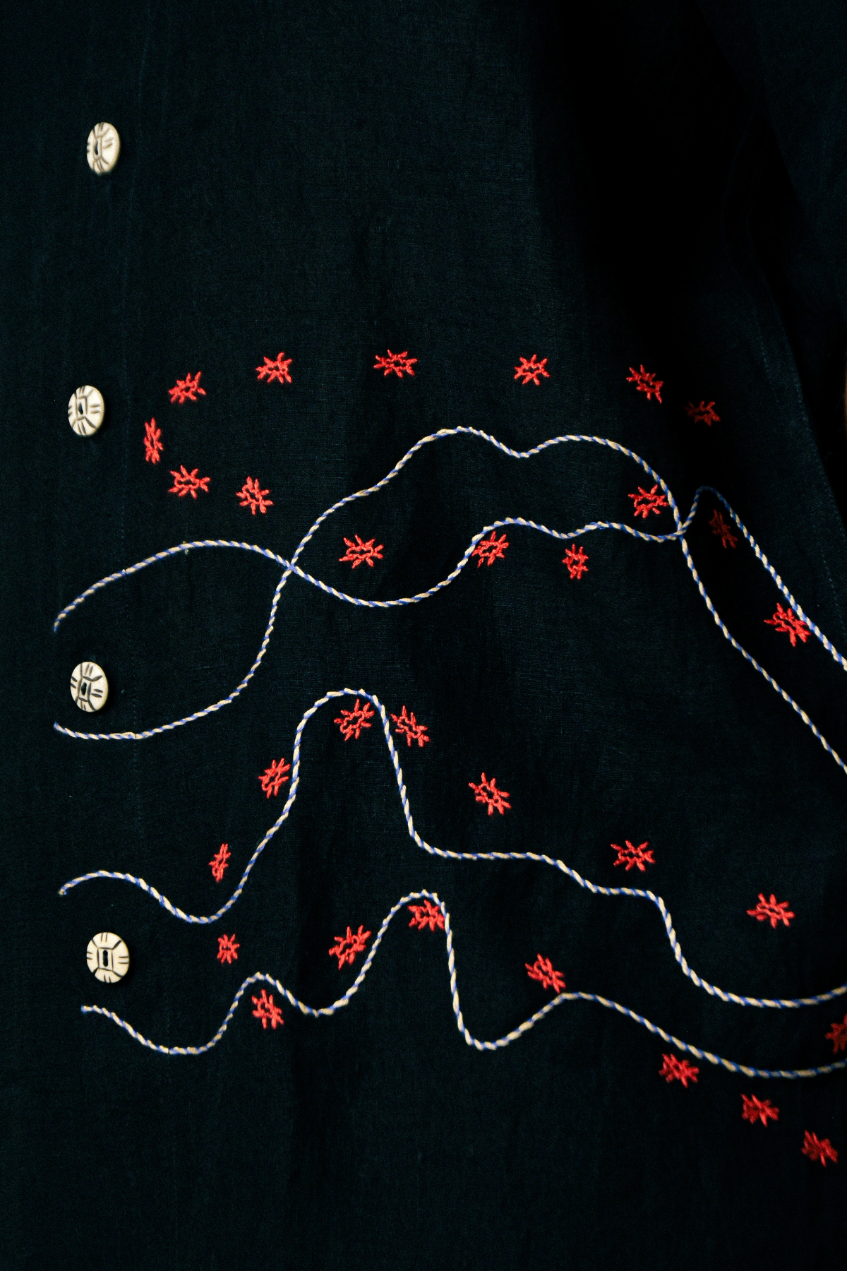 Holiday Shirt - Ant Aari Embroidery in ‘Handloom Black Linen’