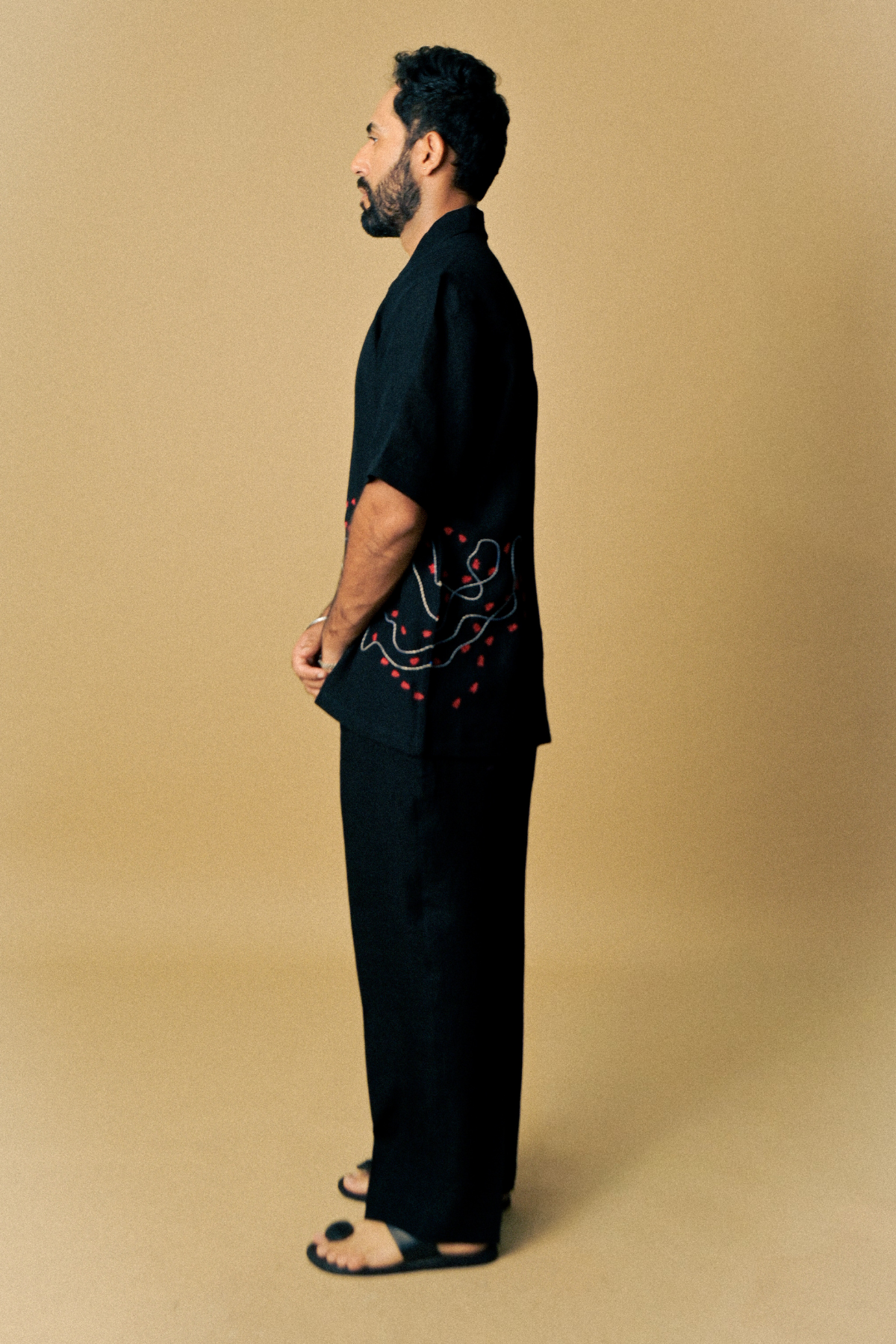 Holiday Shirt - Ant Aari Embroidery in ‘Handloom Black Linen’