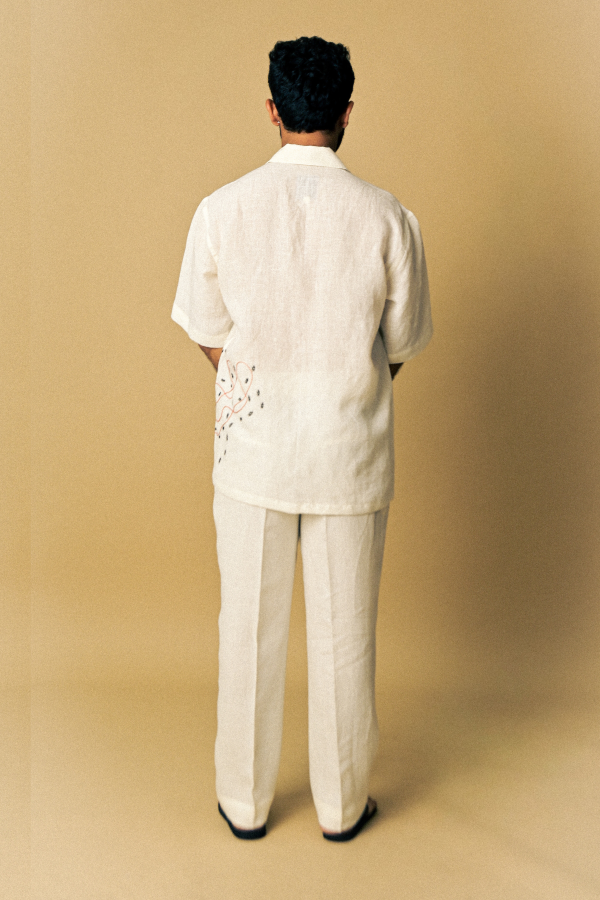 Holiday Shirt - Ant Aari Embroidery in ‘Handloom White Linen’