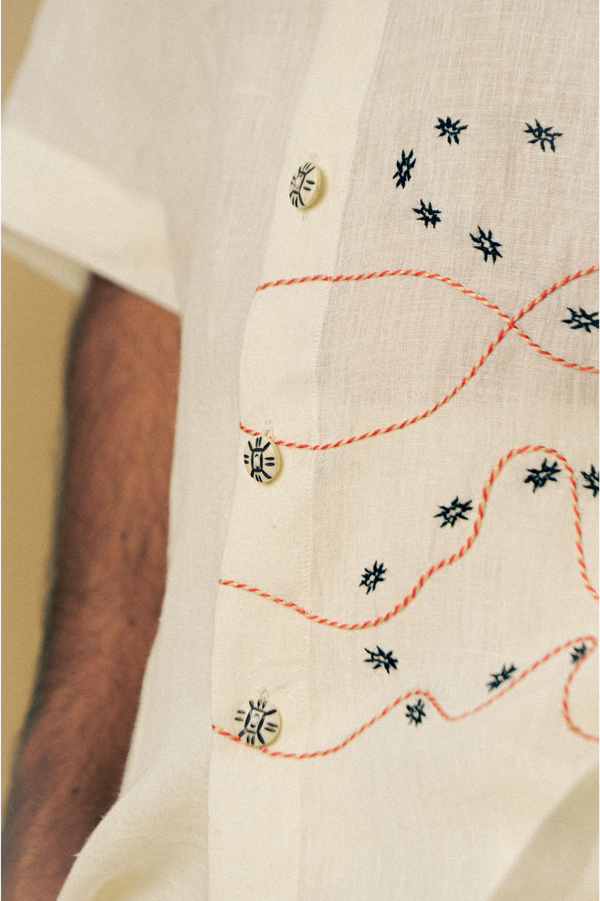 Holiday Shirt - Ant Aari Embroidery in ‘Handloom White Linen’