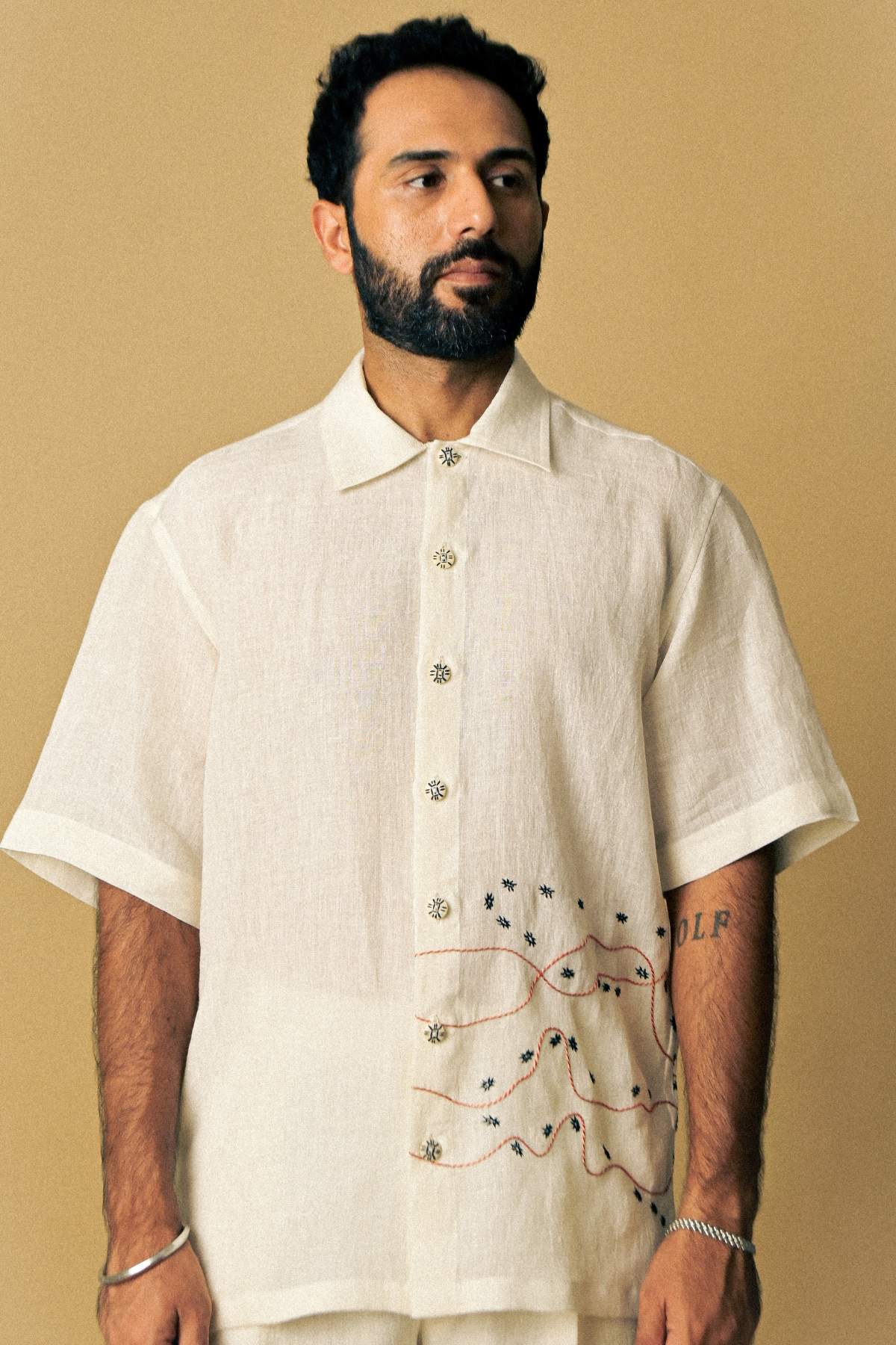 Holiday Shirt - Ant Aari Embroidery in ‘Handloom White Linen’