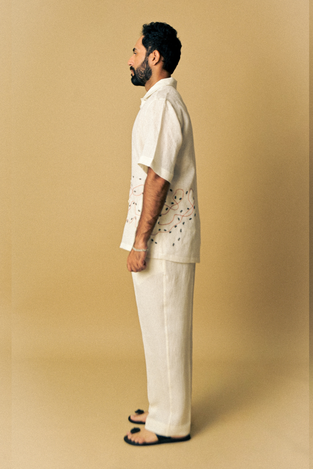 Holiday Shirt - Ant Aari Embroidery in ‘Handloom White Linen’