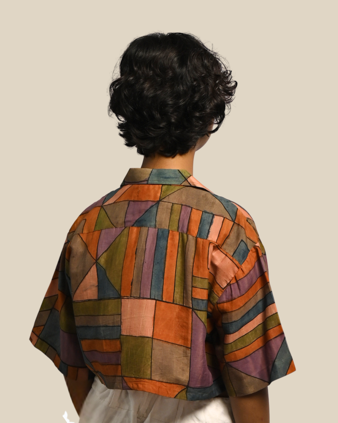 Nibbled Kalam Shirt – Tetris Hand-Painted 'Kalamkari'