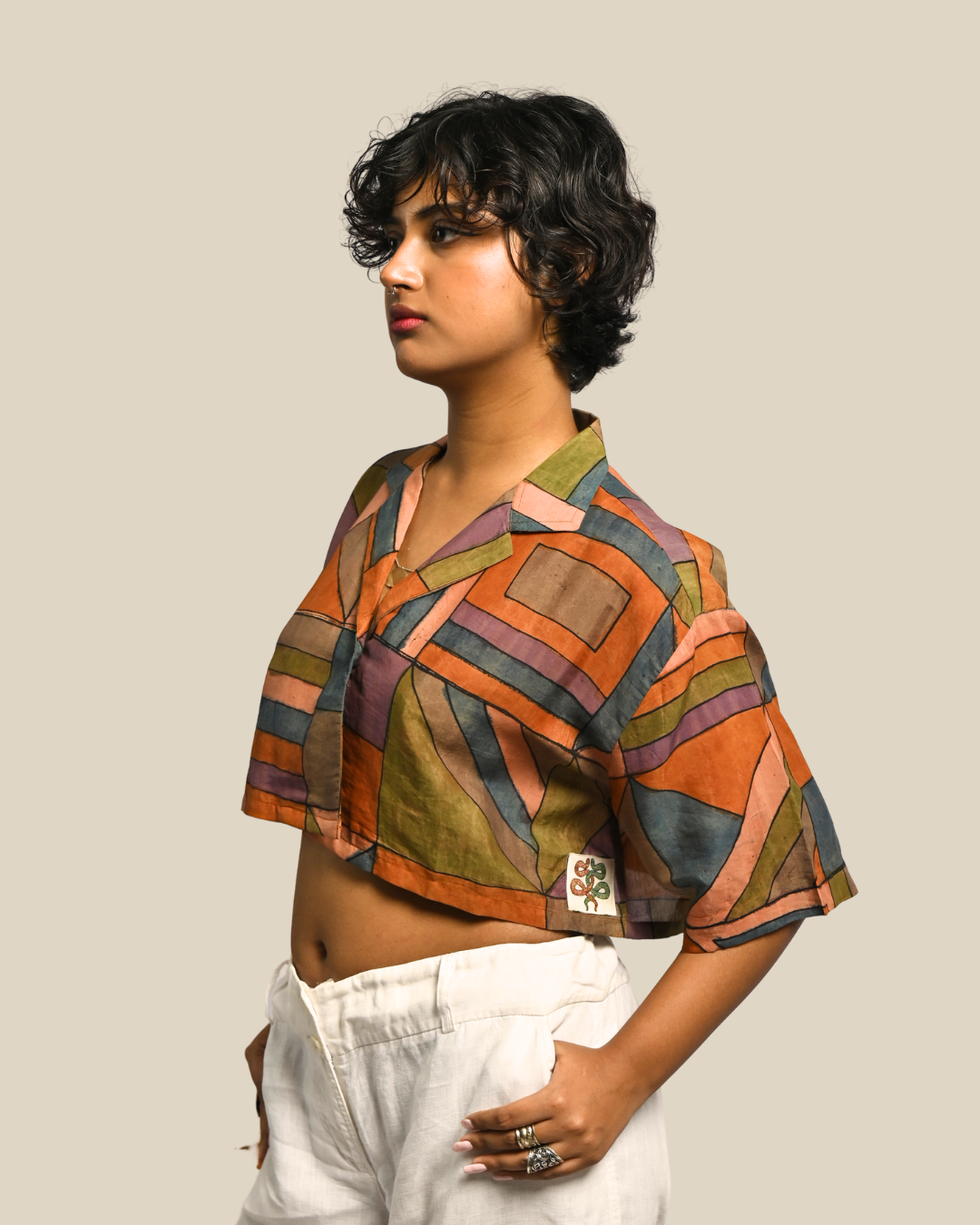 Nibbled Kalam Shirt – Tetris Hand-Painted 'Kalamkari'
