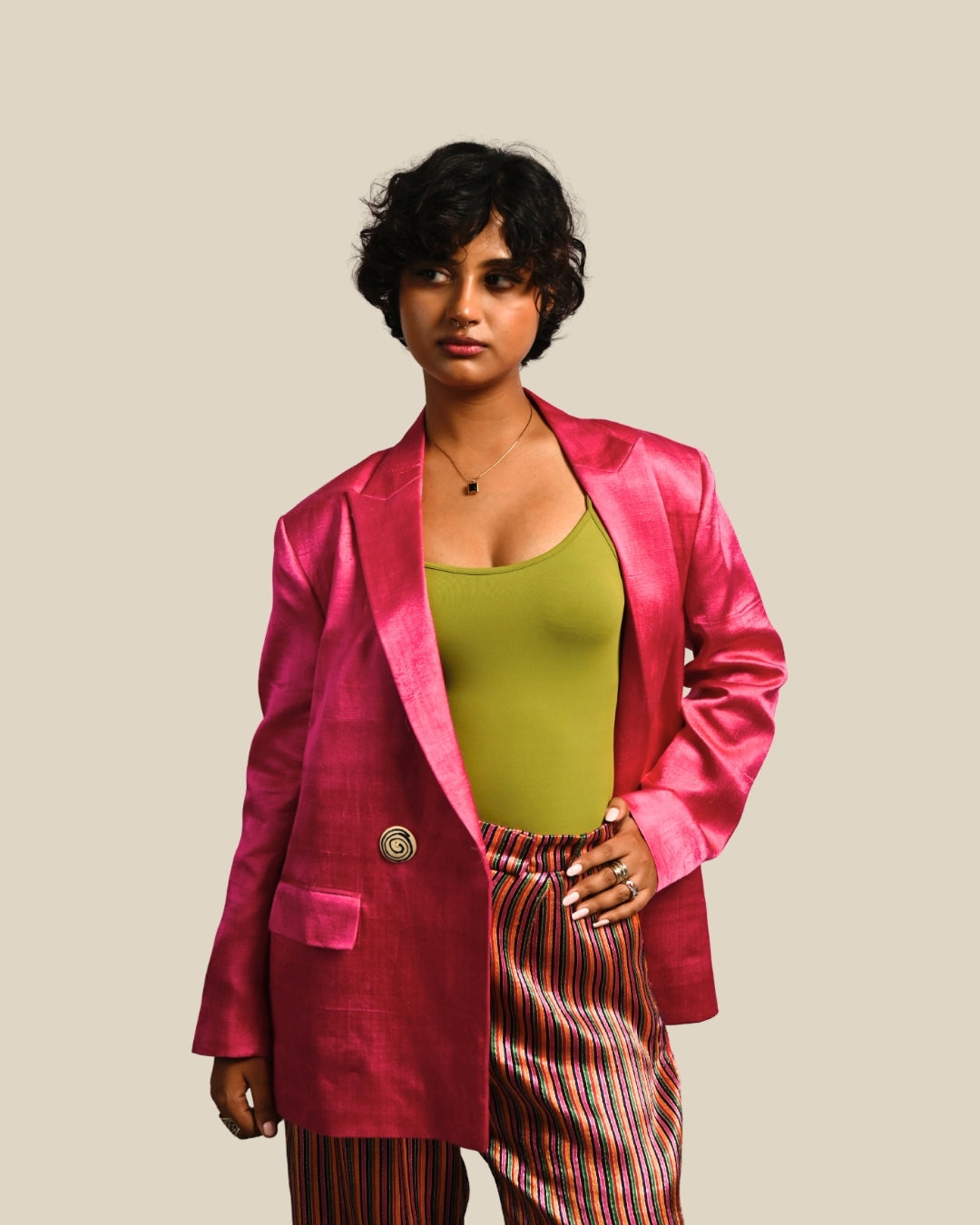 Magdala Venus Double Breasted Blazer - Mashru Silk