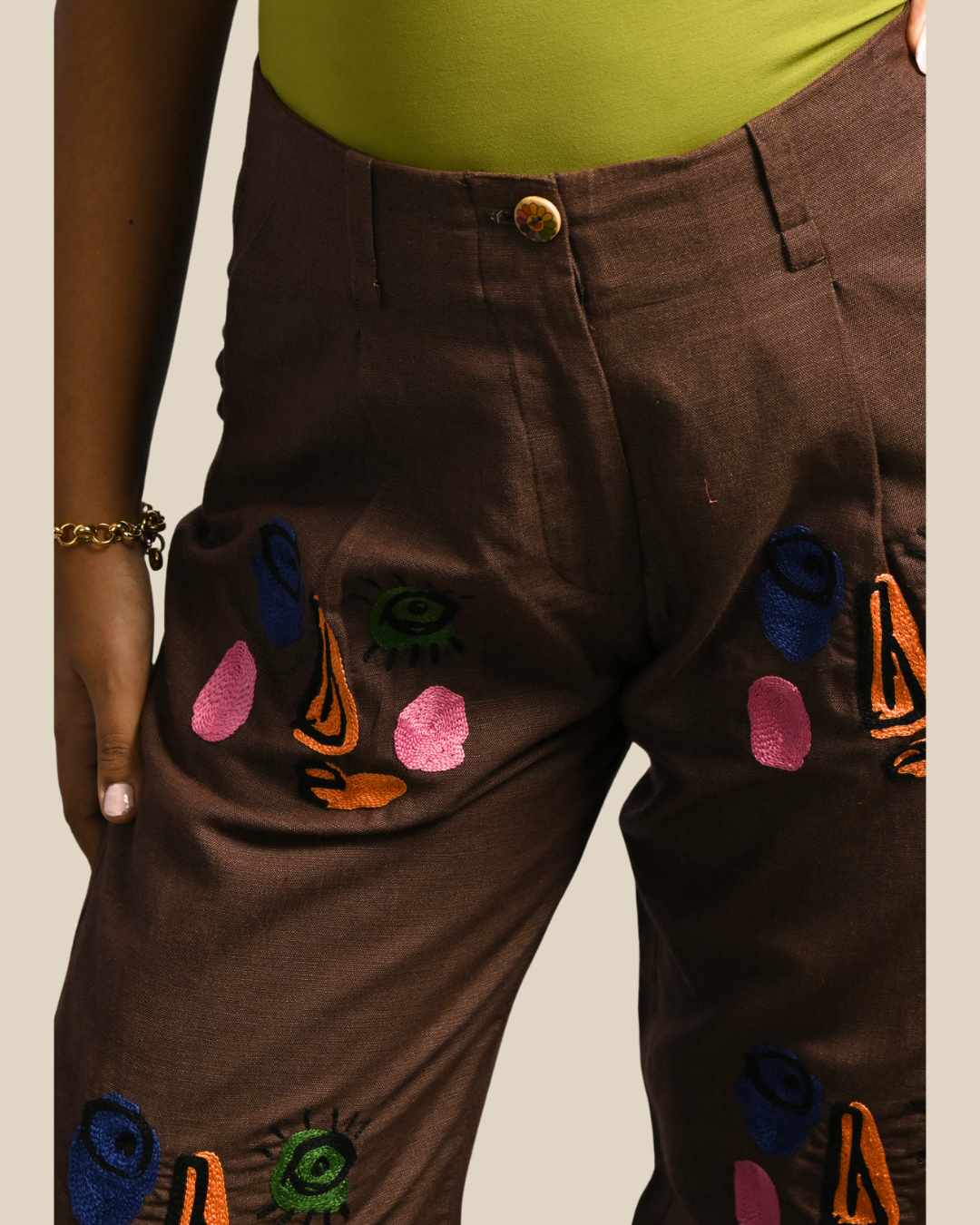 Picnic Pants – Aari Embroidery in 'Linen'