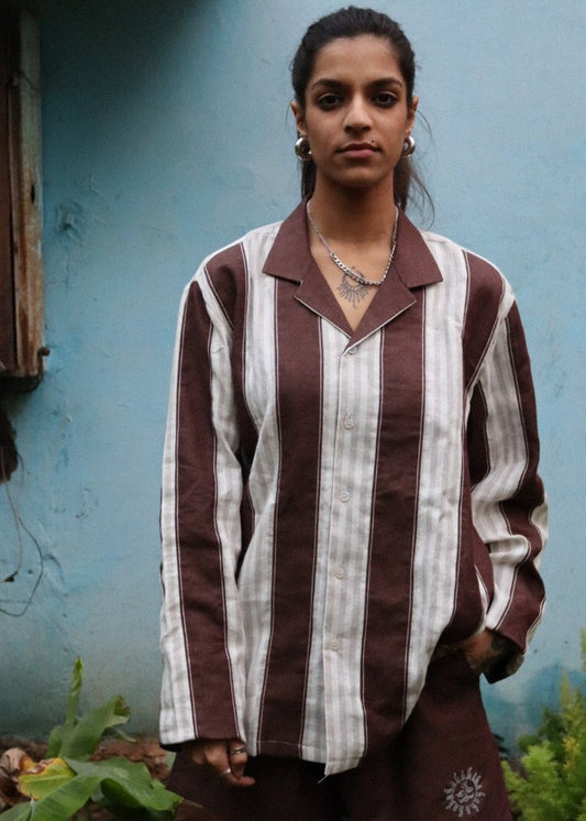 Cigarette Shirt - 100% reclaimed linen, cutwork, appliqué.
