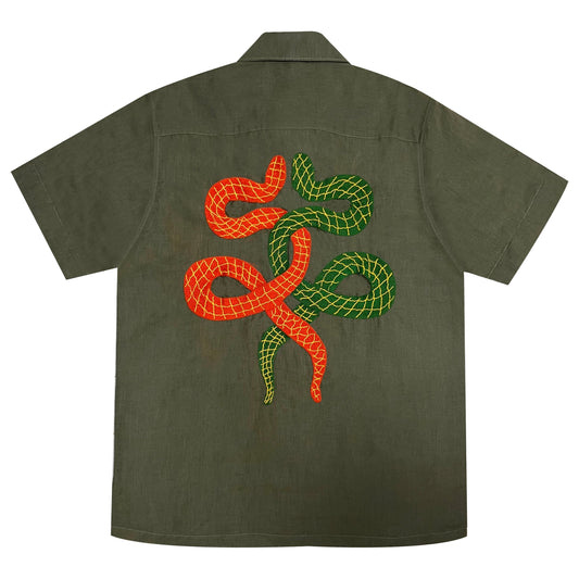 Panna Aari Linen Shirt – Hand-embroidered, Barrymore collar, relaxed fit.