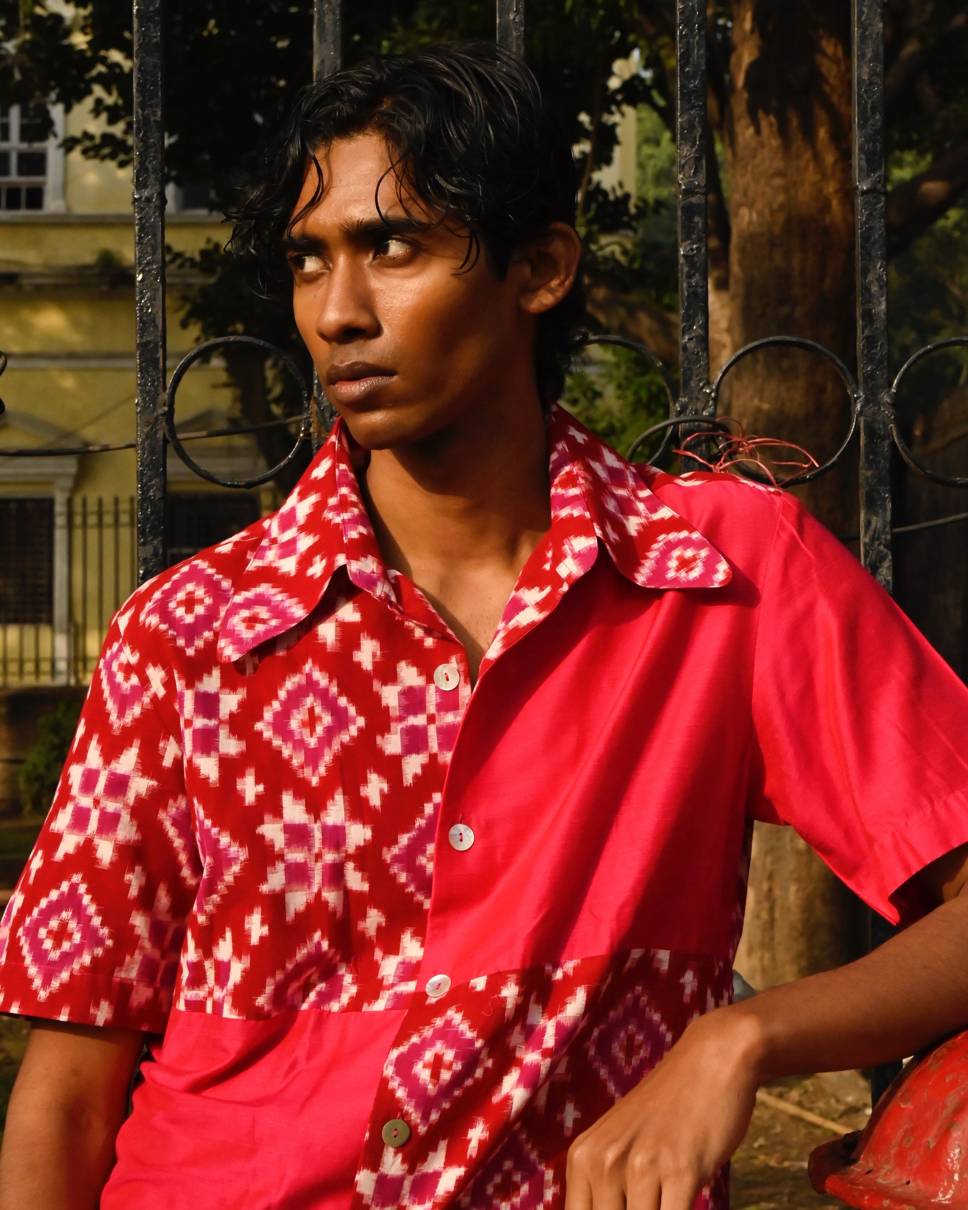 Chutney Telia Rumal Ikat Shirt – Handwoven double ikat, Barrymore collar.