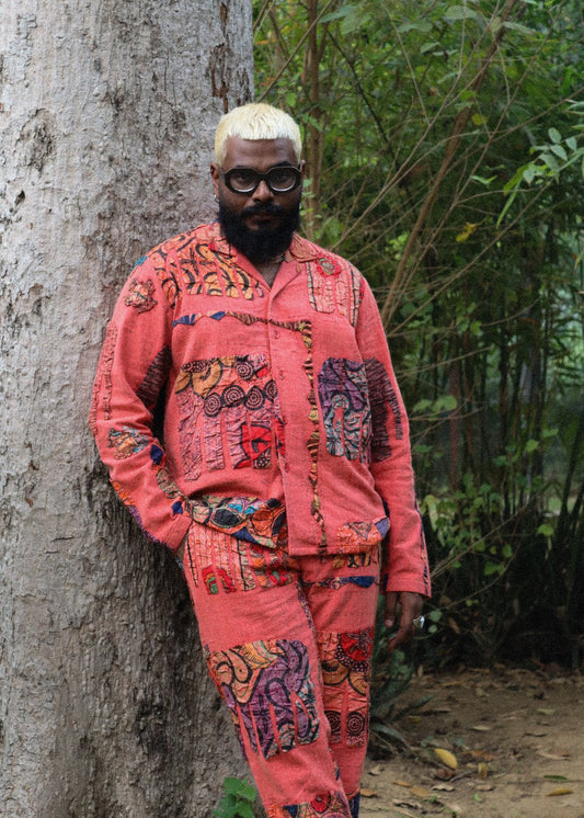 Tusker Shacket – Hand-embroidered, Cuban collar, organic cotton.