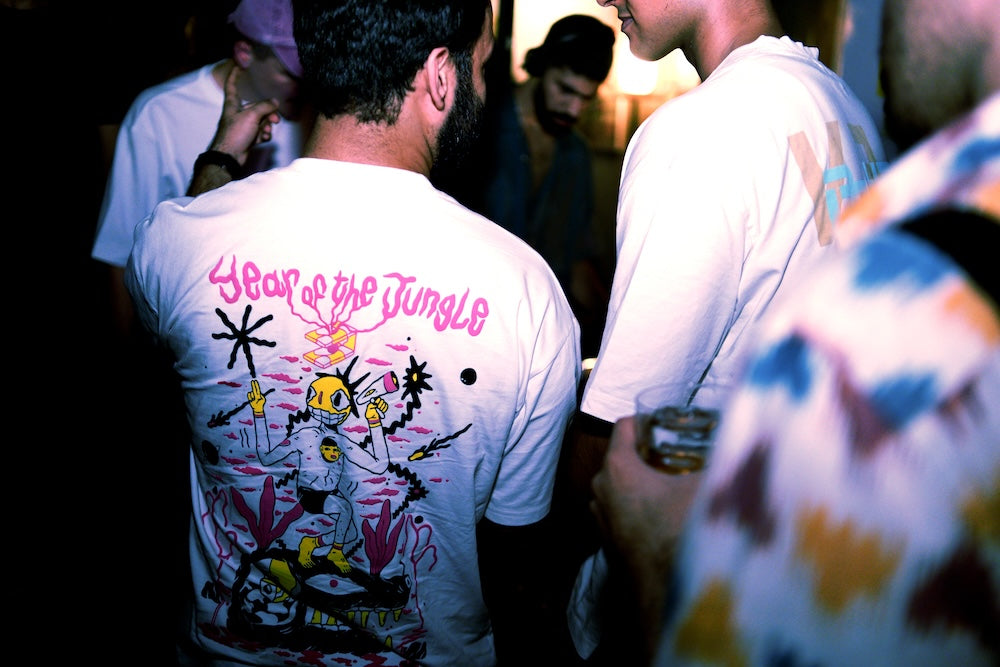 Acid in the Jungle – 180 GSM drop-shoulder tee with puff & screen print.